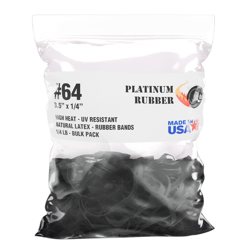 Platinum Rubber شريط مطاطي بلاتيني مقاوم للحرارة العالية بالأشعة فوق البنفسجية #64 باللون الأسود مصنوع في الولايات المتحدة (3 1/2" × 1/4") أحجام كبيرة من الأربطة المطاطية المميزة لصيد الأسماك/الصيادين (64-1/4 رطل) - Image 1